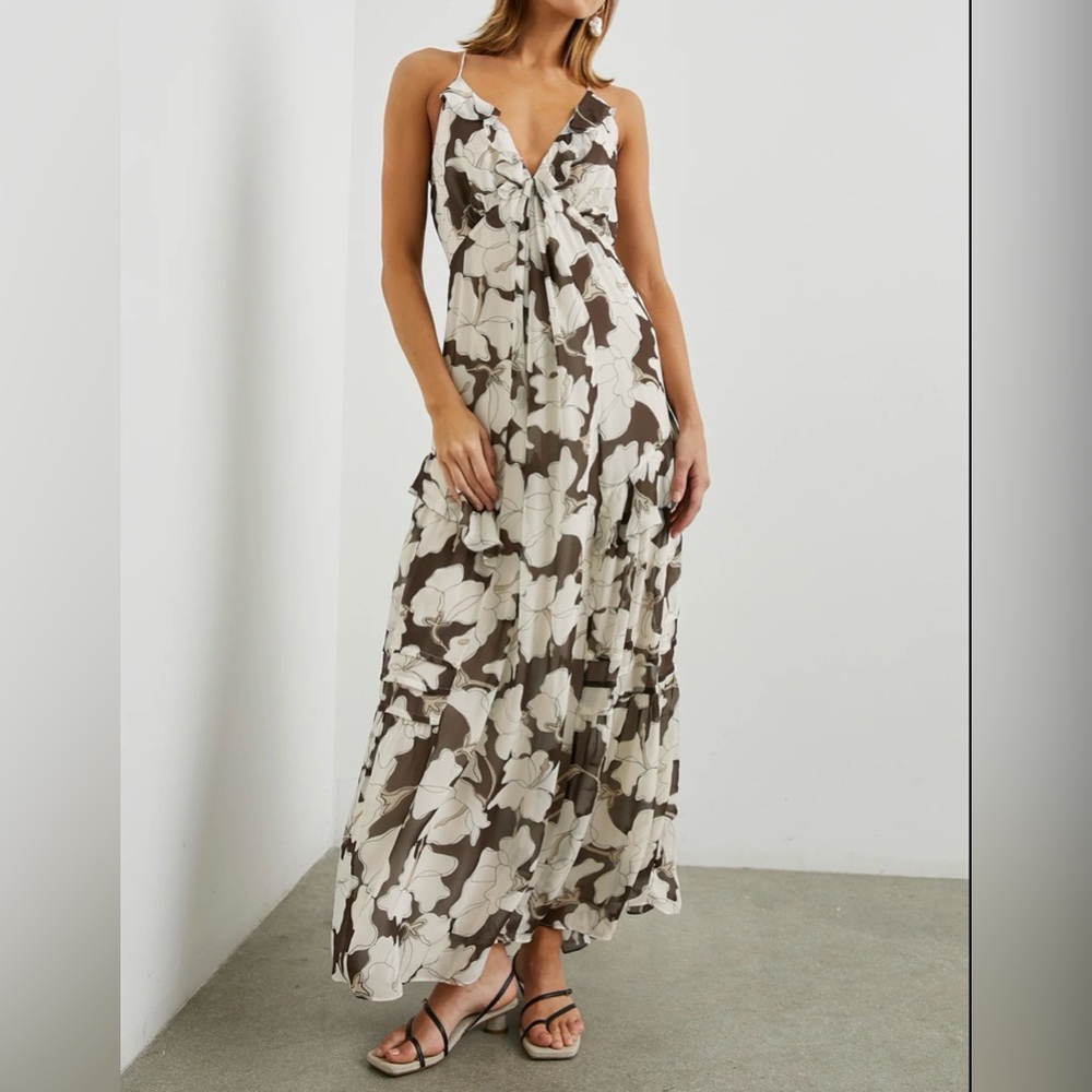 Rails Boa Mocha Floral Cream and Brown Floral Maxi‎ Dress